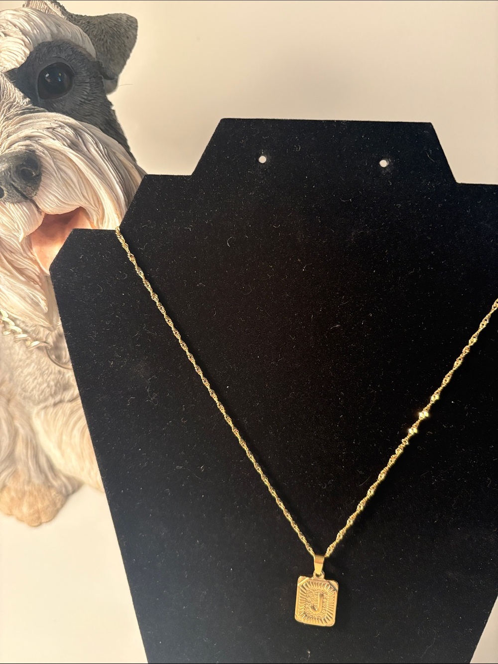 Initial J Plunder Gold-Tone Rectangular Pendant Necklace